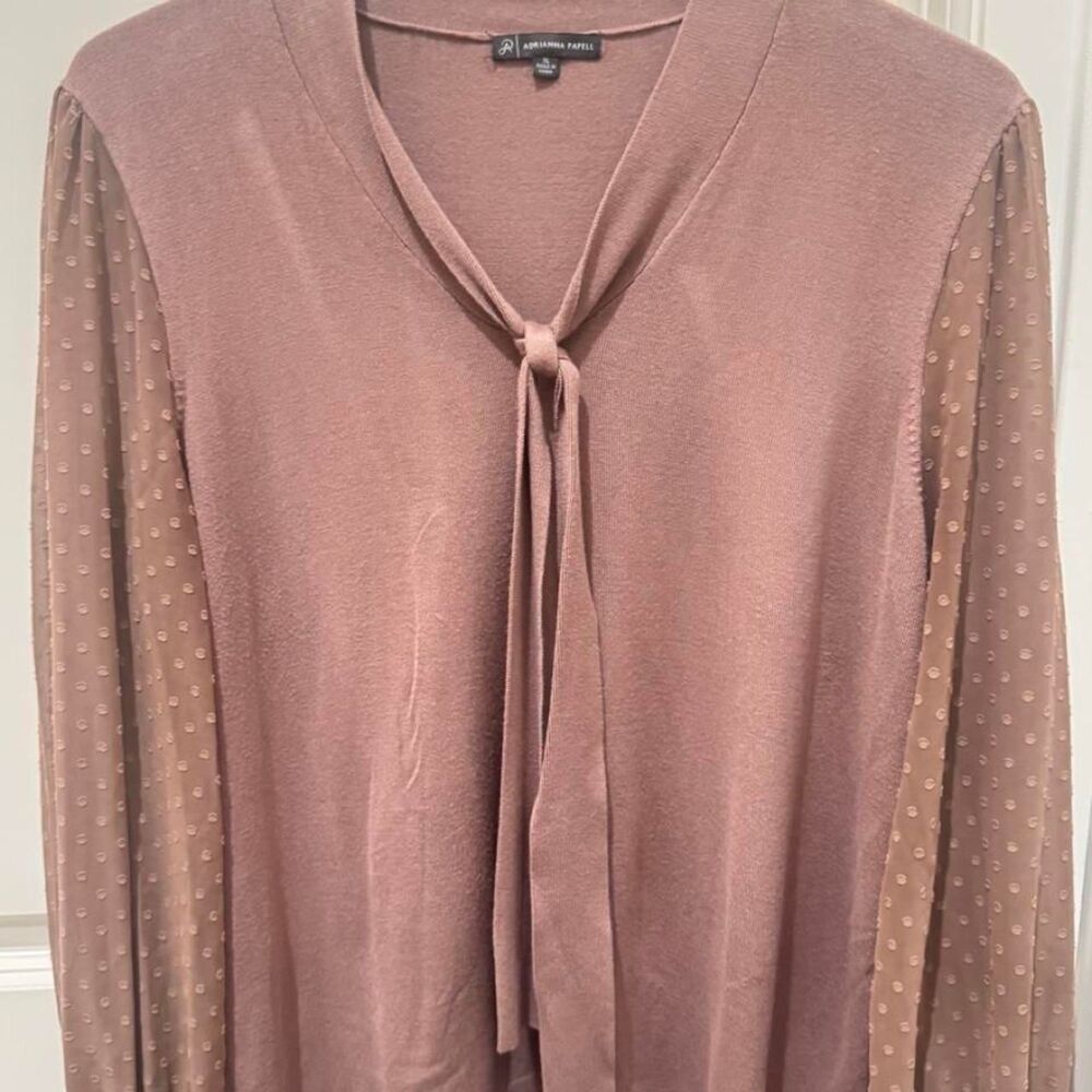 Adrianna Papell Mauve Knit Top XL Swiss Dot Sleeves.